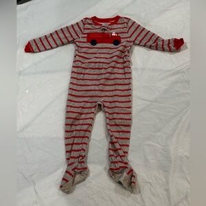 Carter's Cozy Red and Gray Striped Footies Pajamas